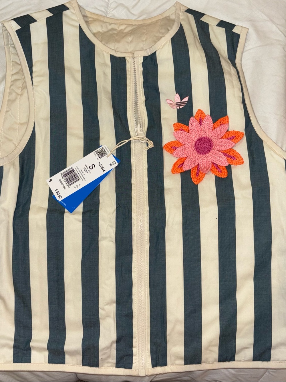 adidas womens Striped originals Vest with Pink & Orange Flower